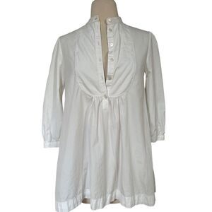 Burberry Brit Smocked 1/2 Button Down Pleated Peasant Blouse